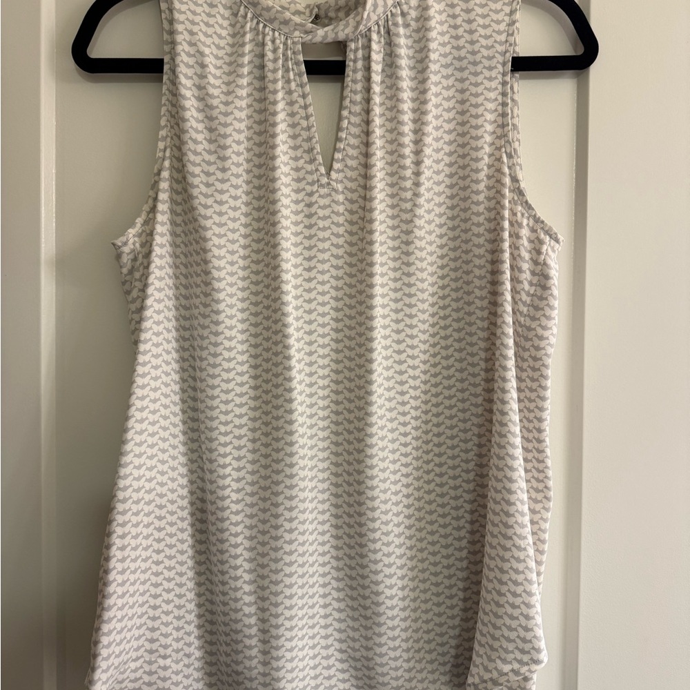 Ann Taylor White and Gray Sleeveless Blouse